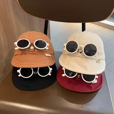 Kids Cotton Sunglasses Cap with Detachable Sunscreen