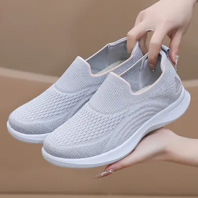 Gray Slip-On Casual Walking Shoes for Women