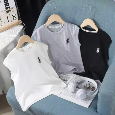 Boy's 2025 Summer Sleeveless Grey T-Shirt