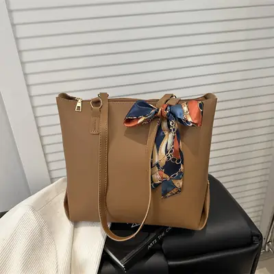 Women's Silk Scarf Decorative Tote Bag Brown 2025