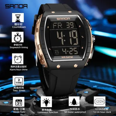Sanda Waterproof Men's Digital Watch 10.5" Black