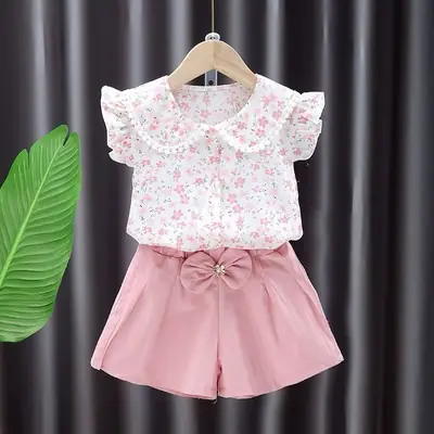 Girls' Floral Top & Lavender Shorts 2025 Set