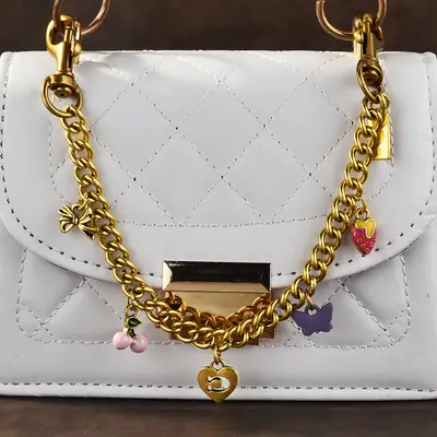 White Quilted Chain Shoulder Bag with Cherry Pendant