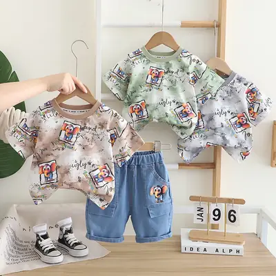 Boys Cartoon Print 2-Piece Summer Suit 1-5Y
