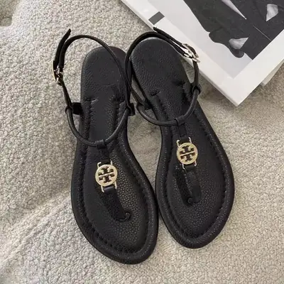 Women's Black Clip Toe Sandals Summer Flat
