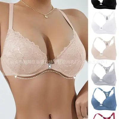 Blue Lace Front Button Bra for Women