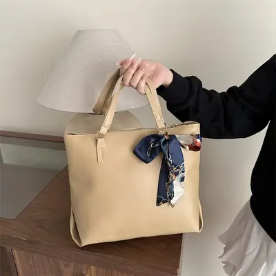 Beige Retro Shoulder Bag for Women Large Capacity