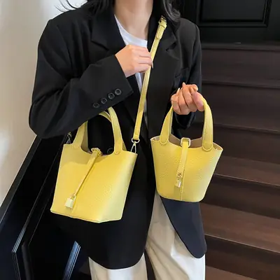 Women's Yellow Leather Shoulder Messenger Bag Set