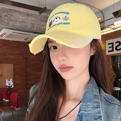 Women's Yellow Cartoon Baseball Cap with Sweet Face Design