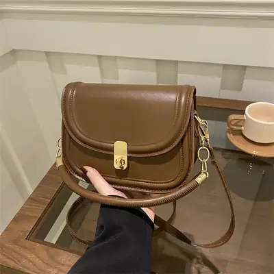 Vintage Brown Lock Shoulder Bag for Women 2025