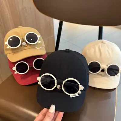 Trendy Kids Sunglasses Cap Red Black