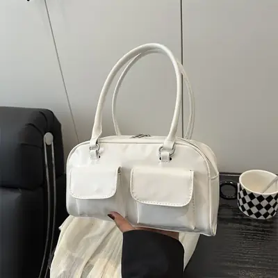 White Korean Style Shoulder Bag with 2 Pockets
