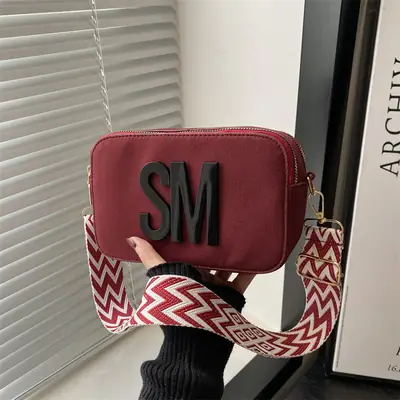 Women's Maroon Crossbody Bag with Zigzag Strap