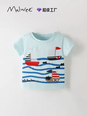 Kids Cotton T-Shirt Boat Print Summer Casual