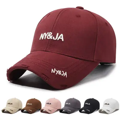 Korean Fashion Ripped Cap Men Women Sun Hat Hip Hop Embroidered