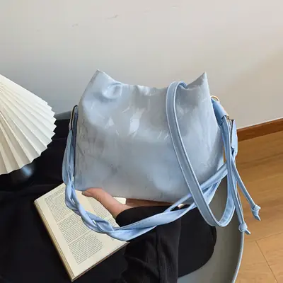 Light Blue Korean Style Shoulder Bag 2025 Spring Summer