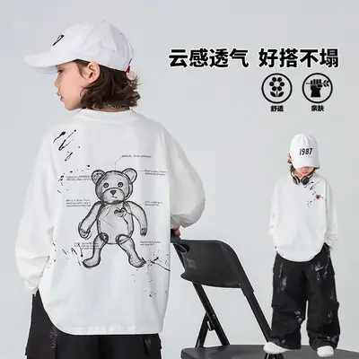 Boys Long Sleeve T-Shirt White Black Letter Print