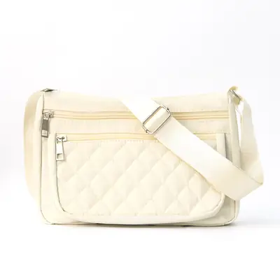 Women's Cream Quilted Crossbody Bag with Adjustable Strap