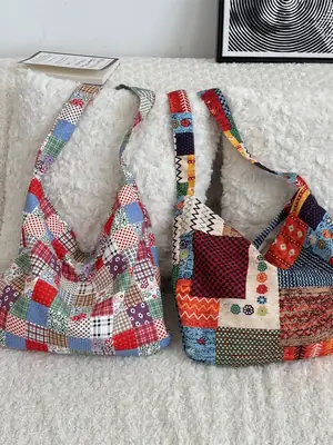 Retro Ethnic Color Collage Shoulder Crossbody Bag for Women