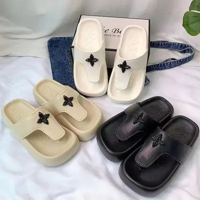 Women's White Butterfly T-Shape Slippers EVA Material