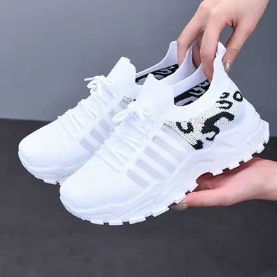 Women's Black Mesh Korean Style Sneakers with Thick White Sole