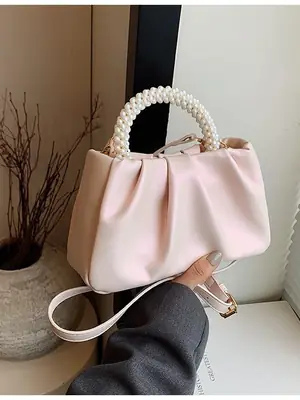 Pink Pearl Handle Shoulder Crossbody Bag