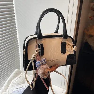 Spring & Summer Shoulder Bag with Plush Pom Pom