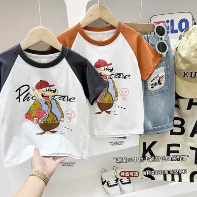 2025 Boys Cartoon T-Shirt Shorts Set Grey Black