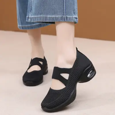 Women's Black Air Cushion Slip-On Dancing Shoes