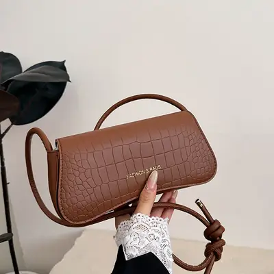 Retro Crossbody Bag Women Brown Croc Texture 2025