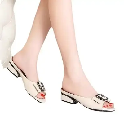 Women's Cream Low Heel Flat Sandals 2025
