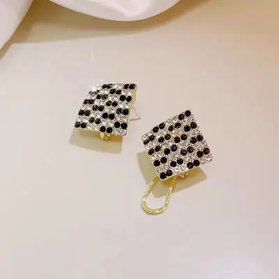 Square Black Diamond Earrings for Women