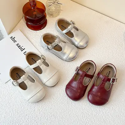 Girls Leather Shoes Spring and Autumn Baby Girl Shoes Baby Shoes Baby Leather Shoes Women's Baby Baby Learning Women's Soft-soled Princess Shoes Black Single-layer Shoes