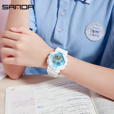Sanda Digital Sport Watch Black Waterproof for Men Women
