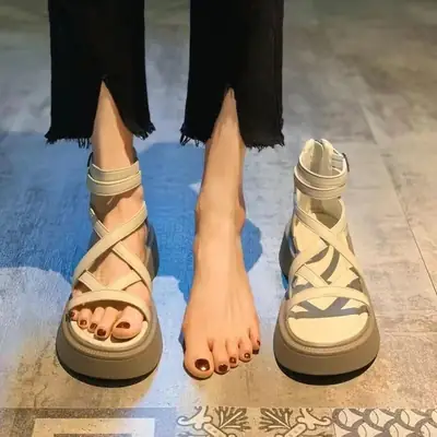 Women's Thick Platform Sandals with Hollow Cross Strap