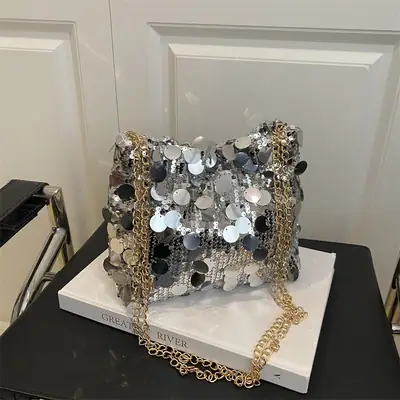 High-End Silver Sequin Crossbody Bag for Women