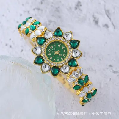 Golden Red Diamond Women's Watch with Quartz Movement