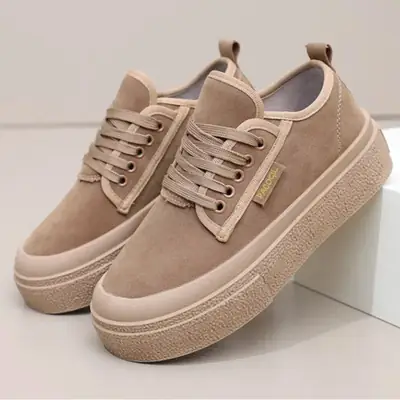 Women's Beige Platform Sneakers with Strap
