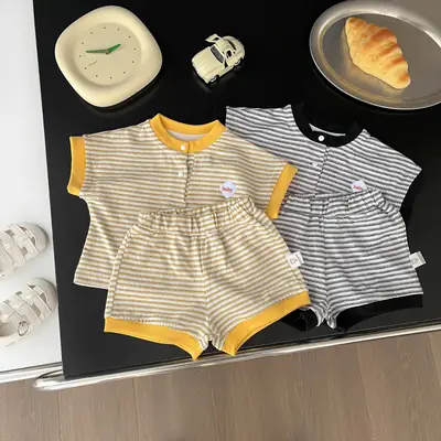 Baby Striped Shorts Set Yellow Cotton Boys Summer