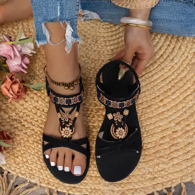 Women's Brown Floral Strap Sandals Plus Size 2025