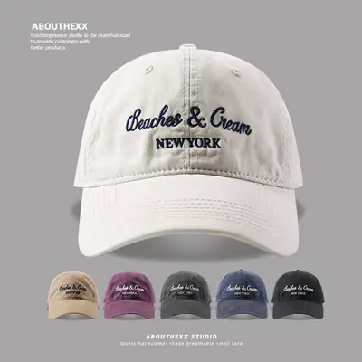 New American Style Embroidered Letter Hat Wide Brim Soft Top Baseball Cap Men's and Women's All-match Face Show Small Cap Trendy