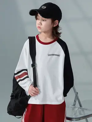 Boys Long Sleeve T-Shirt White Red 2026 Spring Clothing
