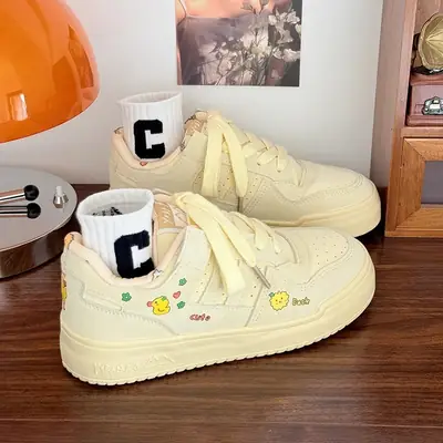 Women's Yellow C-Print Thick Sneakers 2025 Spring