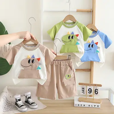 Boys Summer Western T-Shirt Shorts Set Cartoon Design