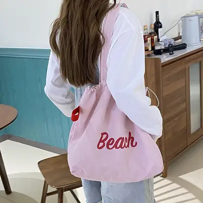 Pink Beach Print Shoulder Bag for Women