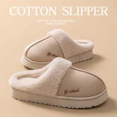 2025 Cross-Border Popular Plush Cotton Slippers for Women, Autumn and Winter Pvc Sole, Warm, Lightweight, Plush Indoor Non-Slip