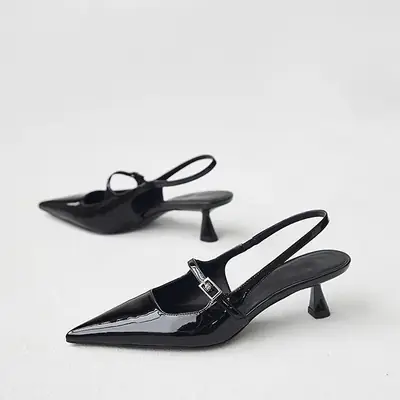 Black Pointed Heel Sandals for Women