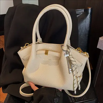 Women's Cream Pleated Crossbody Tote Bag 2025