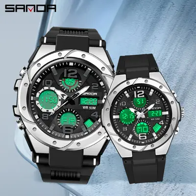 SANDA Large Digital Watch Black Silicone All-Match