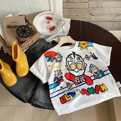 Muye Kids Cartoon Light-Up T-Shirt White Short Sleeve